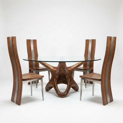 Sculptural Round Glass Dining Table Set