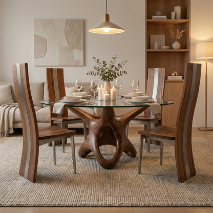 Sculptural Round Glass Dining Table Set