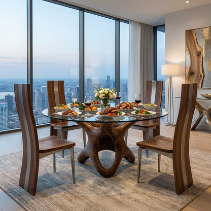 Sculptural Round Glass Dining Table Set